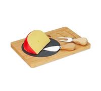 Relaxdays Lot Plateau à fromages & Couteau, Planche Bambou, Surface en Ardoise & Couverts, LxP: 25x17 cm, Nature - Noir