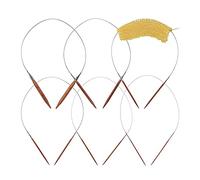 Relaxdays Lot pour Tricot, 6 Aiguilles circulaires, Bambou, diamètre : 3 à 12 mm, Longueur Fil : 50 cm, Nature - argenté