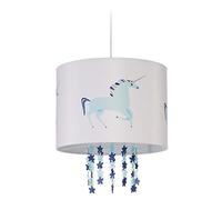 Relaxdays Luminaire, Abat-Jour orné de Licornes, Douille E27, HD env. 158 x 35 cm, pour Chambre d'enfant, crème/Bleu