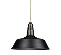 Relaxdays Luminaire suspension lampe de plafond plafonnier de style industriel hauteur réglable abat-jour en fer optique laiton brossé socle en bois,Gris