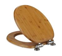 Relaxdays Lunette WC Frein de Chute & Fonction Quick Release, 37,5 x 43,5 cm, Bambou, Montage par Le Haut, Ovale, Nature