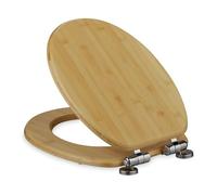 Relaxdays Lunette WC Frein de Chute & Fonction Quick Release, 37,5 x 43,5 cm, Bambou, Montage par Le Haut, Ovale, Nature