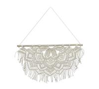 Relaxdays Macramé Mural, Fait à la Main, Style Boho, Décoration Murale, HxL : 65 x 60,5 cm, Coton, Bois, Couleur crème