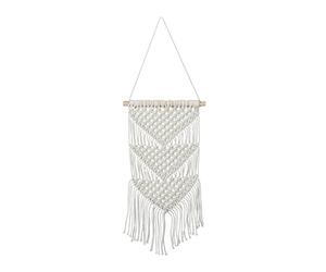 Relaxdays Macramé Mural, Fait Main, Style Boho, Décoration Murale, H x L : 70 x 25,5 cm, Coton, Bois, Couleur crème