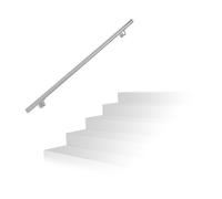 Relaxdays Main courante, inox 201, rampe d'escalier rond, intérieur & extérieur, 150 cm, Ø 38 mm, support mural, argenté