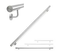 Relaxdays Main Courante, INOX 304, rambarde escalier Ronde, intérieur&extérieur, 200 cm, Ø 42 mm, avec Fixation, argenté