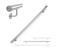 Relaxdays Main courante inox 304 rambarde escalier ronde intérieur&extérieur 150 cm Ø 42 mm avec fixation argenté