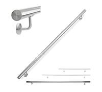 Relaxdays Main Courante, INOX 304, rambarde escalier Ronde, intérieur&extérieur, 200 cm, Ø 42 mm, avec Fixation, argenté