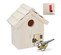 Relaxdays Maison d’Oiseaux à Poser, Nid en Bois de mésanges, nichoir décoratif à Peindre, 25x23x14 cm, Nature