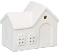 Relaxdays Photophore en Forme de Maison, pour 1 Bougie Chauffe-Plat, H x L x P : 9 x 11 x 6 cm, Blanc