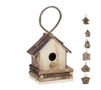 Relaxdays Maison d'oiseau déco à accrocher, maisonnette Bois Non travaillé, nid, pour Balcon, terrasse,Jardin Designs, Nature