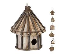 Relaxdays Maison d'oiseau déco à accrocher, maisonnette Bois Non travaillé, nid, pour Balcon, terrasse,Jardin Designs, Nature