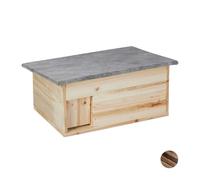 Relaxdays Maison hérisson kit à monter, fond, trappe anti-rats et entrée labyrinthe, bois, HxLxP:21x46x34 cm, naturel