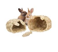 Relaxdays Maison lapin, Lot de 3 pièces, jouet à rongeur, accessoires pour petits animaux, 2 tailles, nature