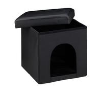 Relaxdays 10019046 Maison pour petits chiens et chats pliable pliante banc en similicuir confortable Tabouret abri panier malle cube niche HxlxP : 38 x 38 x 38 cm repose-pieds couvercle amovible, noir