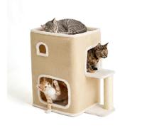 Relaxdays Maison pour Chat 2 étages, avec Balle et griffoir, H x l x P : 58 x 57,5 x 35 cm, pour intérieur, Tissu Beige