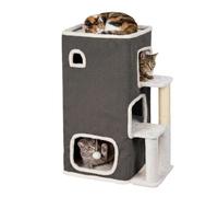 Relaxdays Maison Chat 3 étages, Niche avec Balle et griffoir sisal, HxLxP 83,5x43x34 cm, intérieur, Tissu, Gris