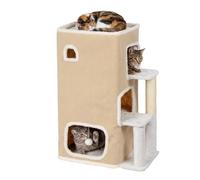 Relaxdays Maison pour Chat 3 étages, Niche avec Balle et griffoir, Beige