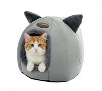 Relaxdays Maison pour Chat avec Oreilles, lit avec Coussin Amovible, 37x44x44 cm, Tissu Moelleux, Gris