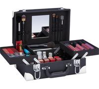Relaxdays Mallette à Maquillage, pour cosmétiques, Vernis à ongle, Miroir, HxLxP : 12,5 x 31 x 23 cm, Vide, Noir - Blanc