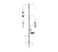 Relaxdays Mangeoire pour Oiseaux 6 en 1, Piquet, Abreuvoir, Distributeur de graines, Acier, Noir