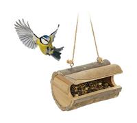 Relaxdays Mangeoire à Oiseaux à Suspendre, en Bois, avec écorce, pour Amis ailés, HxLxP : env. 12 x 18 x 12,5 cm, Nature