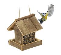 Relaxdays Mangeoire à Oiseaux à Suspendre, idée Cadeau, H x L x P : 17 x 14,5 x 11,5 cm, en Bois et Fer, Nature