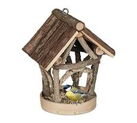 Relaxdays Mangeoire à oiseaux, abri en bois, cabane à suspendre, nichoir, jardin, HxLxP 22,5 x 17 x 13,5 cm, nature