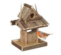 Relaxdays Mangeoire à oiseaux, abri en bois, cabane à suspendre, nichoir, jardin, HxLxP 25 x 17,5 x 16 cm, nature