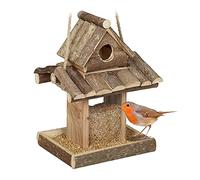 Relaxdays Mangeoire à Oiseaux, abri en Bois, cabane à Suspendre, nichoir, Jardin, HxLxP 25 x 17,5 x 16 cm, Nature