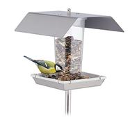 Relaxdays Mangeoire à Oiseaux, Acier Inoxydable et Plastique, à Suspendre ou Poser, Boucle et Piquet, argenté