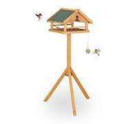 Relaxdays Mangeoire à oiseaux avec support, grand, toit résistant aux intempéries, bois, 120 x 62 x 55 cm, nature/vert
