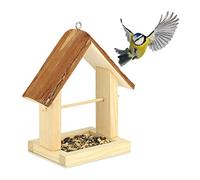 Relaxdays Mangeoire à Oiseaux, en Bois, à Suspendre, à Suspendre, Remplissage Facile, HxLxP : 27 x 23 x 13 cm, Nature