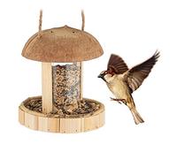 Relaxdays mangeoire à Oiseaux en Bois, à Suspendre, Abris pour Balcon & Jardin, Fait Main, HxD: 17 x 14,5 cm, Nature