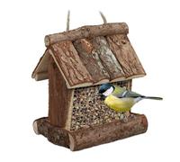 Relaxdays Mangeoire à oiseaux en écorce à suspendre Silo HLP 17 x 15 x 12 cm