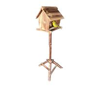Relaxdays Mangeoire à Oiseaux sur Pied, en Bois de Sapin, Jardin, Balcon, Dimensions H x L x P : 107 x 32 x 27 cm, brûlé