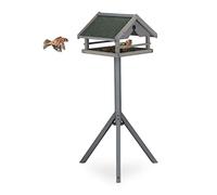 Relaxdays Mangeoire d’extérieur pour Oiseaux avec Support, Toit résistant aux intempéries, Bois, HLP 120x62x55 cm, Grise