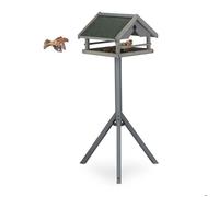 Relaxdays Mangeoire d’extérieur pour Oiseaux avec Support, Toit résistant aux intempéries, Bois, HLP 120x62x55 cm, Grise