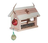 Relaxdays Mangeoire d’extérieur pour Oiseaux, Support Boules de Graisse, Porte-Pommes, HxLxP env. 24x31x20 cm, Nature
