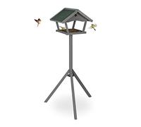 Relaxdays Mangeoire d’extérieur pour Oiseaux, Support, Toit résistant aux intempéries, Bois, 139x70x60 cm, Gris & Vert