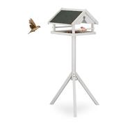 Relaxdays Mangeoire d’extérieur pour oiseaux, support, toit résistant aux intempéries, bois, HLP 120x62x55 cm, blanche