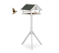Relaxdays Mangeoire d’extérieur pour Oiseaux, Support, Toit résistant aux intempéries, Bois, HLP 120x62x55 cm, Blanche