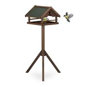 Relaxdays Mangeoire d’extérieur pour oiseaux, support, toit résistant aux intempéries, bois, HxLxP 120x62x55 cm, marron