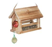 Relaxdays Mangeoire d'extérieur pour Oiseaux, Look flambé, certifiée FSC, résistant aux intempéries, 24x31x20 cm, Nature