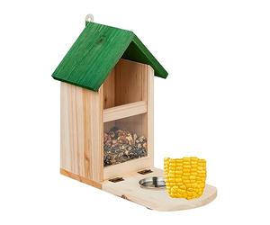 Relaxdays Mangeoire en Bois pour écureuils, vis Qui Permet de Tenir l’épi de maïs, Seau à Eau, Nature et Vert