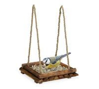 Relaxdays Mangeoire pour oiseaux d'extérieur en bois à suspendre ou poser 6,5 x 25 x 25 cm marron