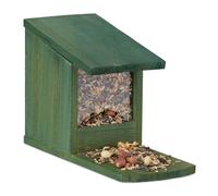 Relaxdays 10026312_747 Mangeoire pour écureuils, Distributeur Nourriture, à Installer, Bois, HLP: 17,5 x 12 x 25 cm, Vert foncé, Plastique