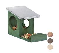 Relaxdays Mangeoire pour écureuils, Hotte en Bois, Toit métallique étanche, à accrocher, pour Le Jardin, Vert foncé