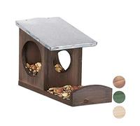 Relaxdays Mangeoire pour écureuils, Hotte en Bois, Toit métallique étanche, à accrocher, pour Le Jardin, Marron foncé, Brun