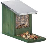 Relaxdays, Mangeoire en bois, toit en métal étanche, à poser, Hutte pour écureuil, vert foncé